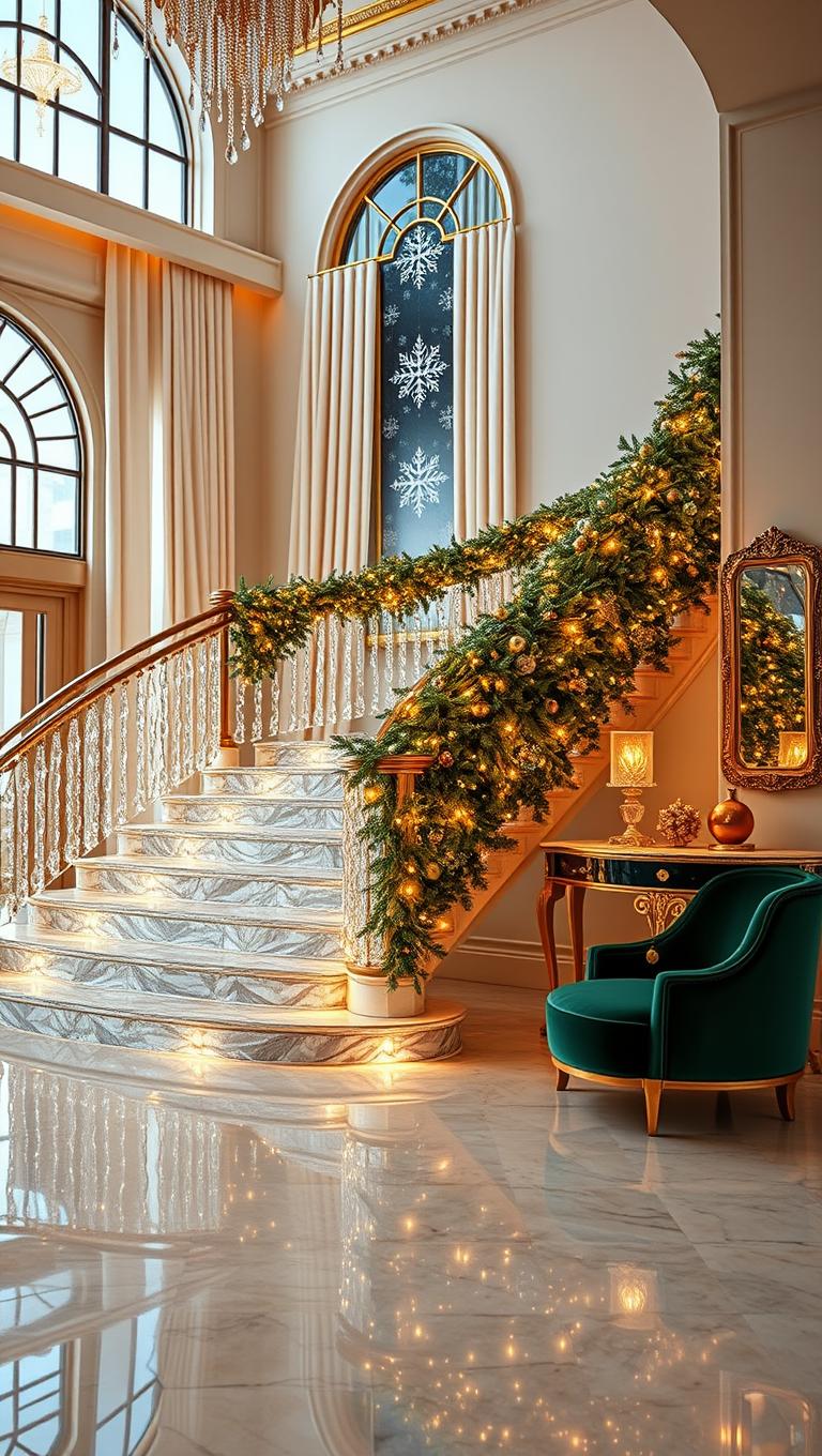 1. Crystal Staircase Garland with Warm Glow