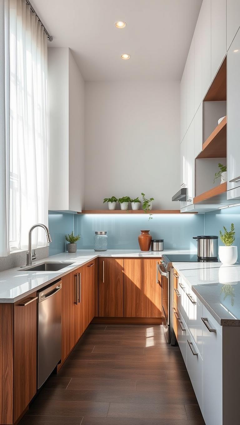 10. Glass Backsplash to Brighten Walls