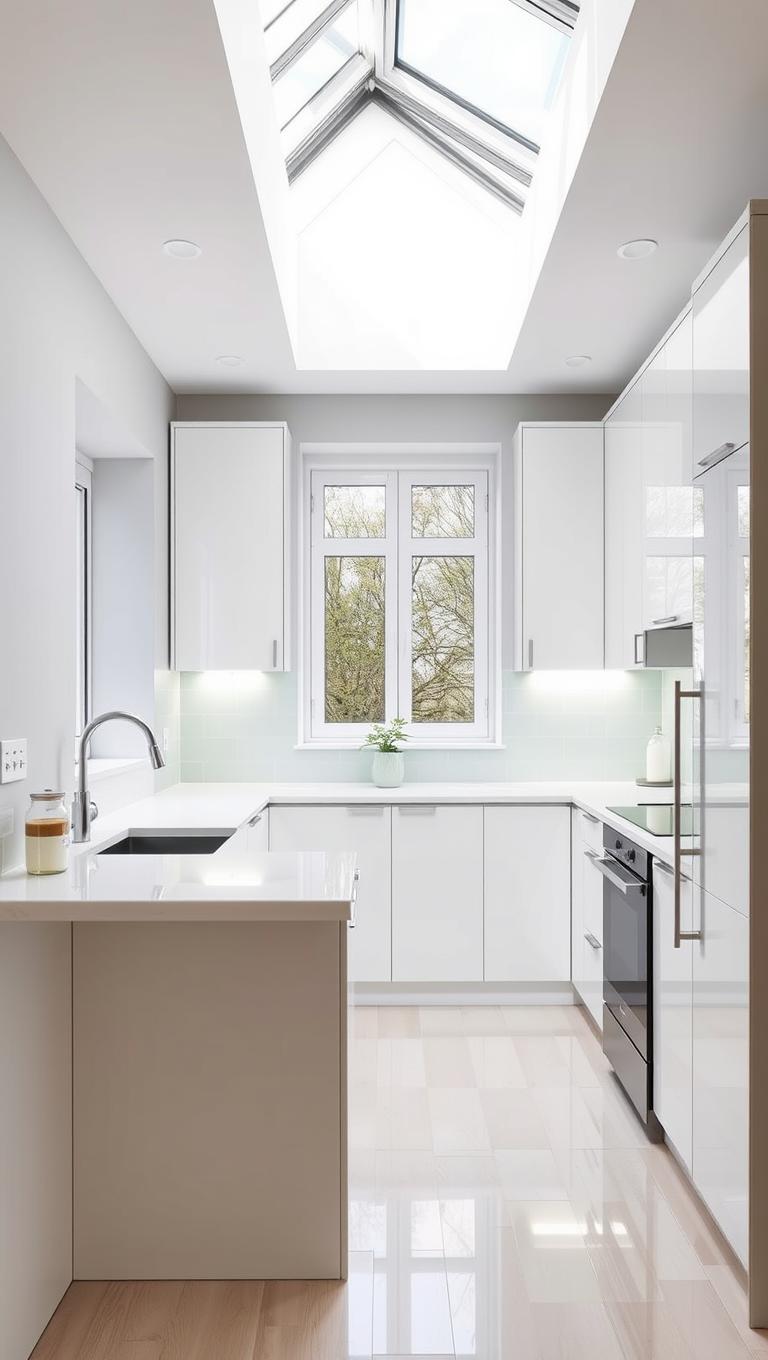 10. Light color palette and glossy surfaces