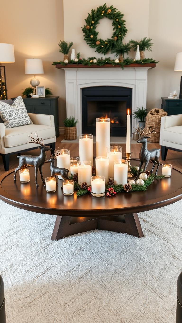 10. Pillar Candles and Reindeer Figures