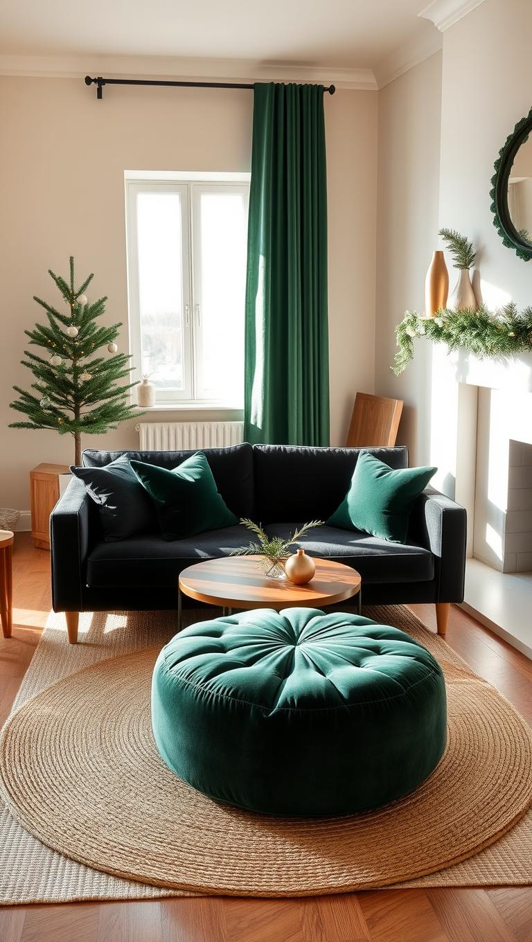 10. Velvet Accents in Forest Colors