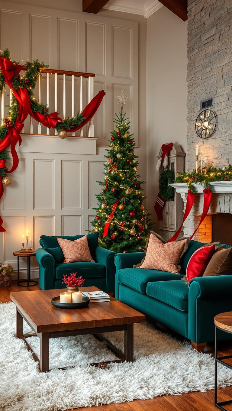 11. Ribbon Wrapped Stair Banister Decorations