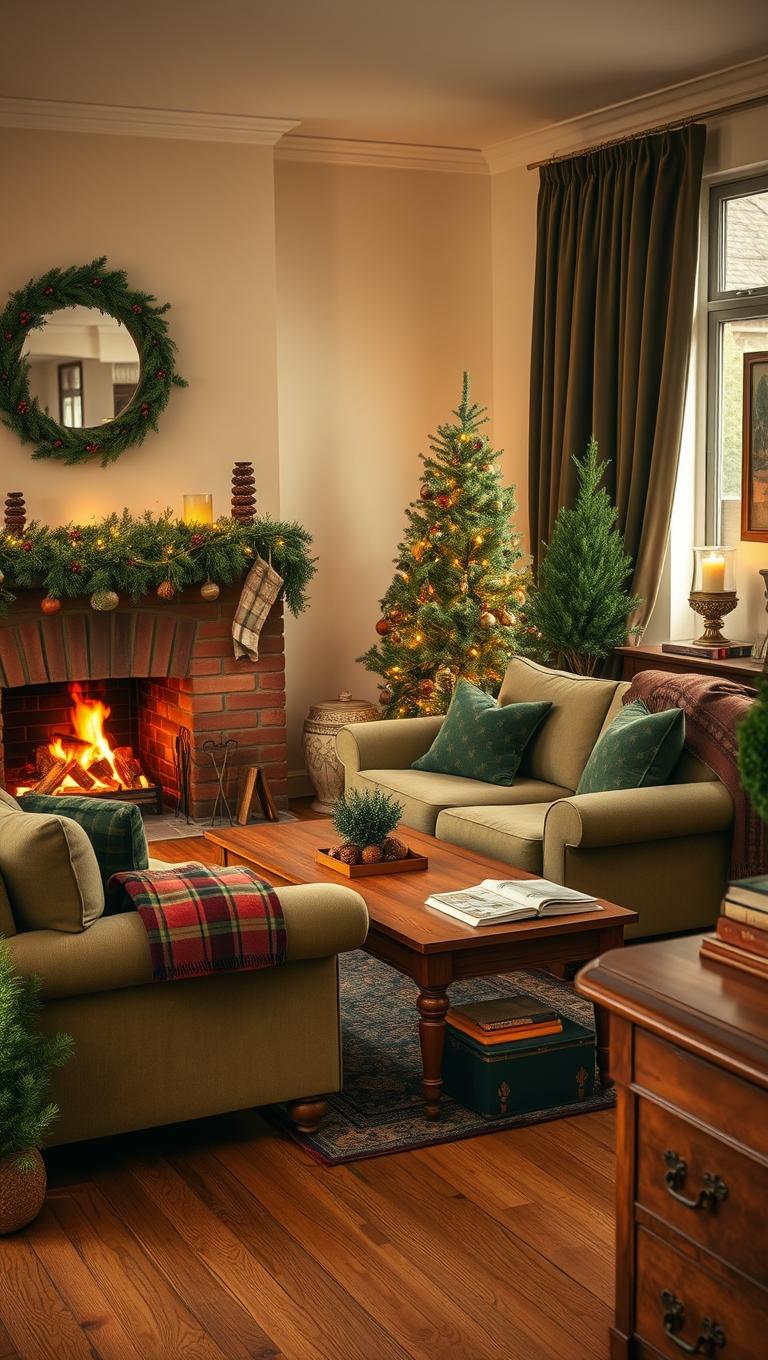 12. Greenery and Pinecones for a Fresh Touch