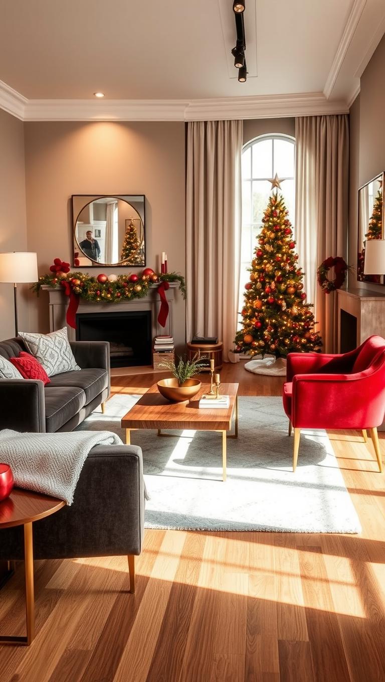 12. Mixed Metals with Brushed Gold and Matte Red Accents