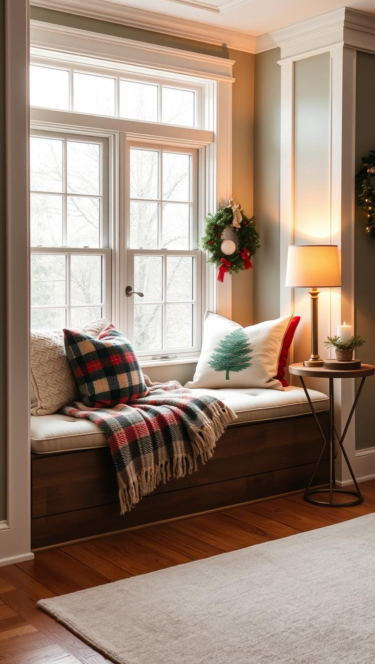 12. Reading Nook with Cozy Throws and Seasonal Pillows