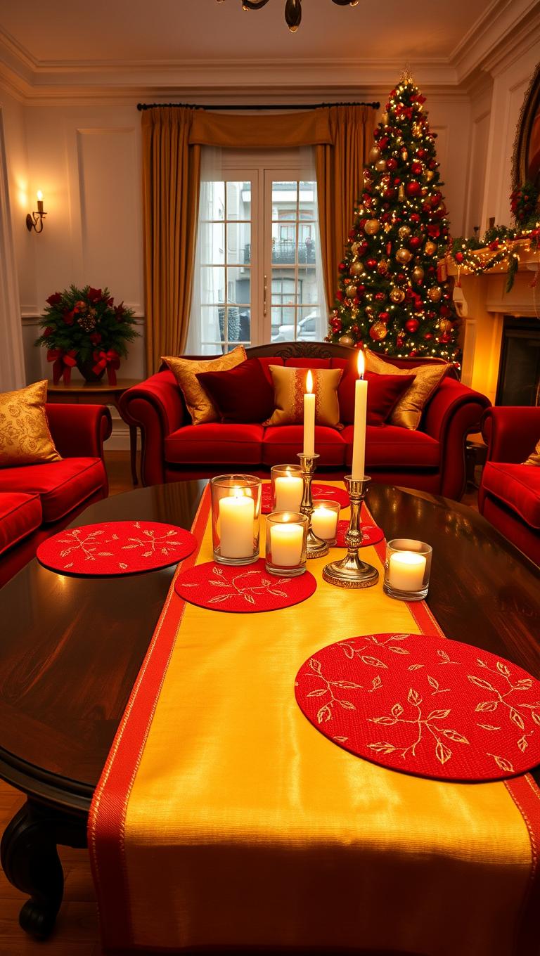 13. Red and Gold Placemats and Table Runner