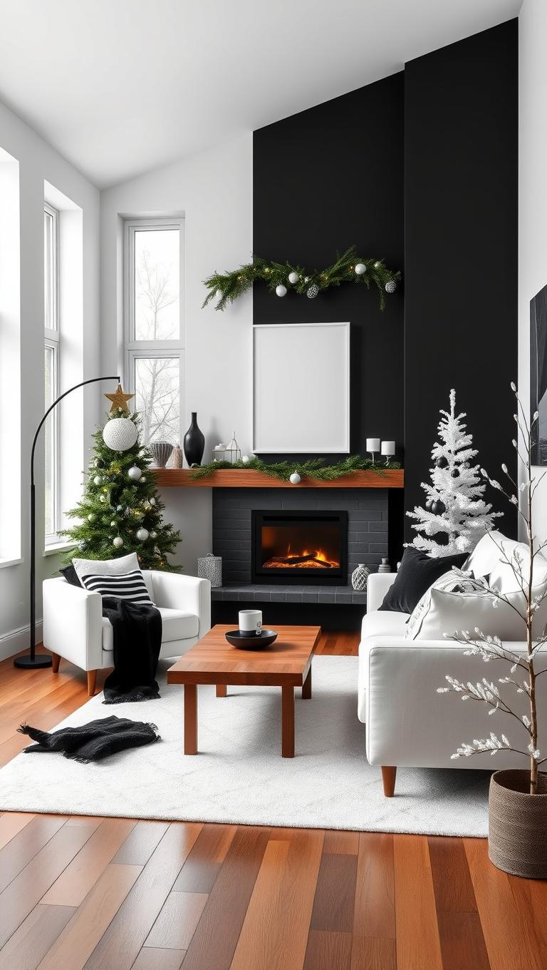 13. Scandinavian black and white with wood