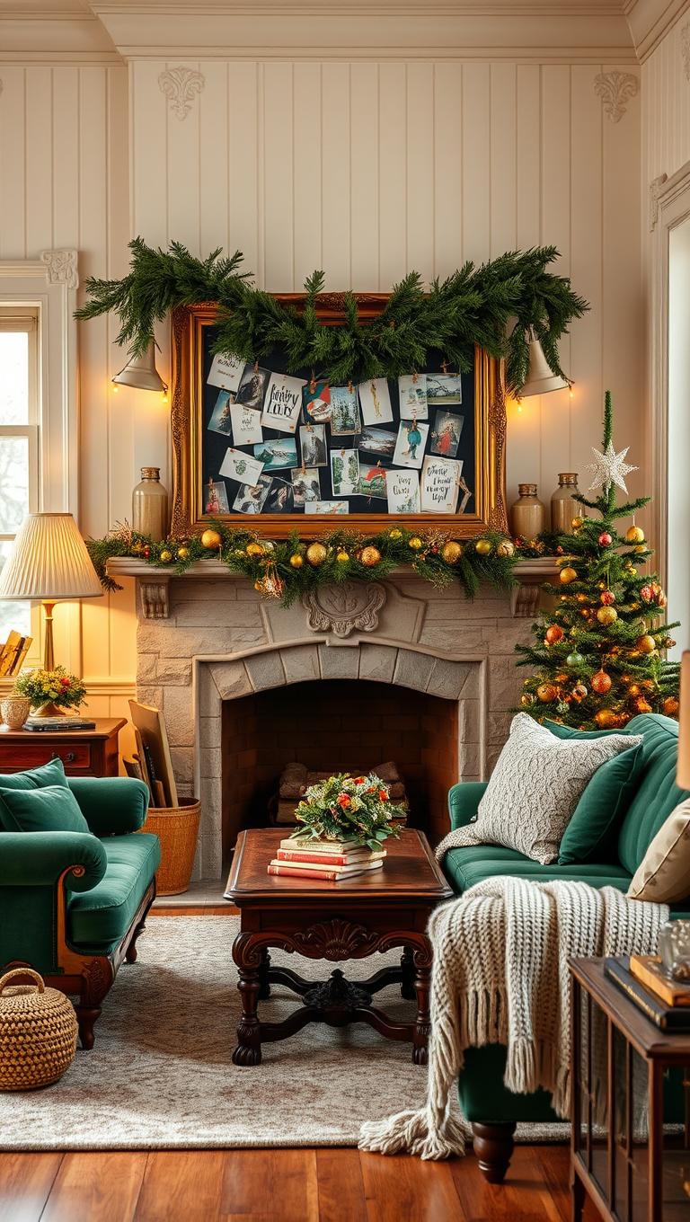 14. Christmas Card Display Using a Vintage Frame