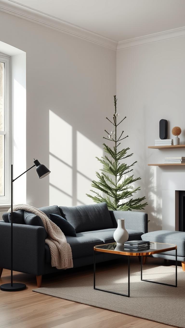16. Modern minimalist display with slim tree