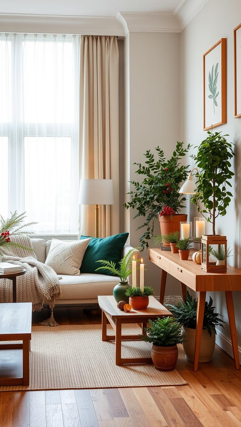 16. Potted Greenery and Seasonal Accents