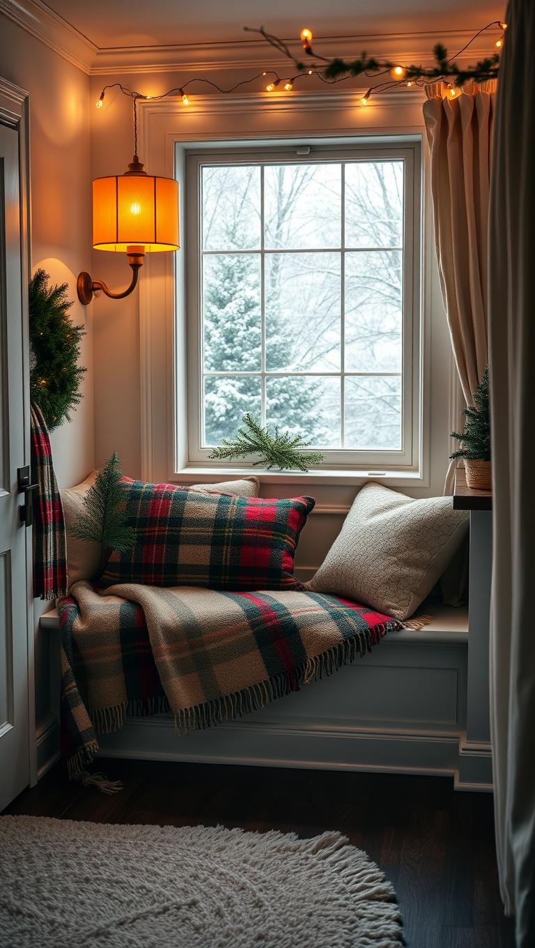 17. Bedroom Nook with Plaid Textiles