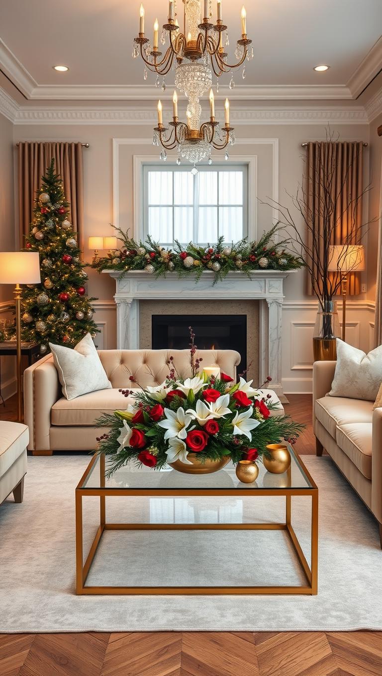 17. Floral and metallic centerpieces