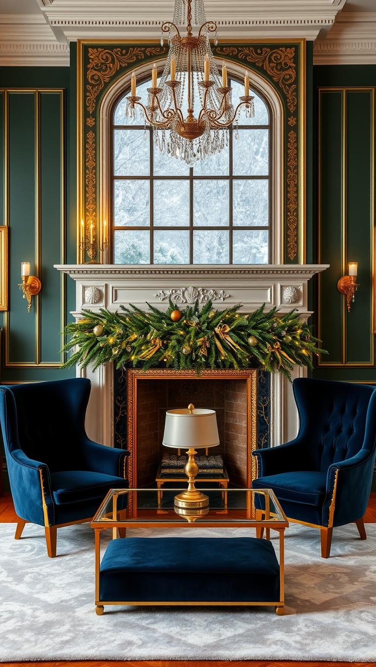 17. Gold Leaf Accents on Fireplace Surround