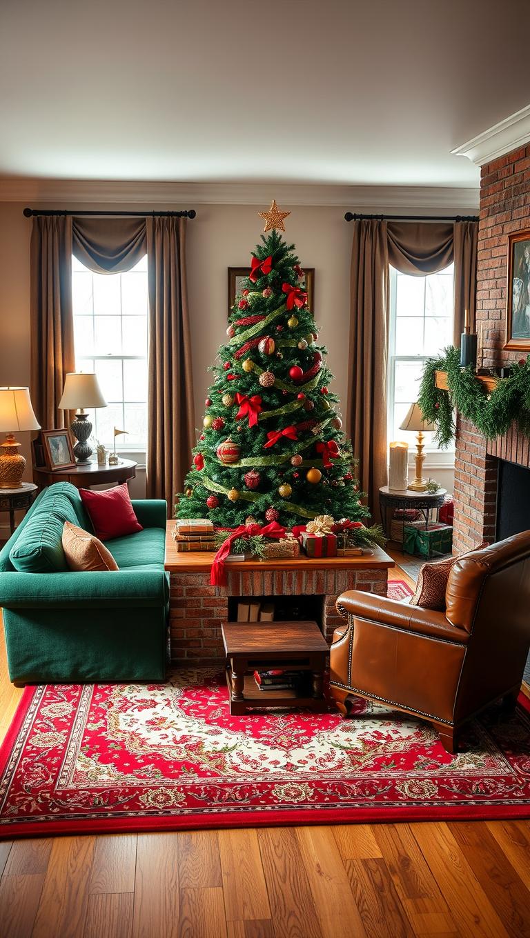 17. Traditional red and green near fireplace