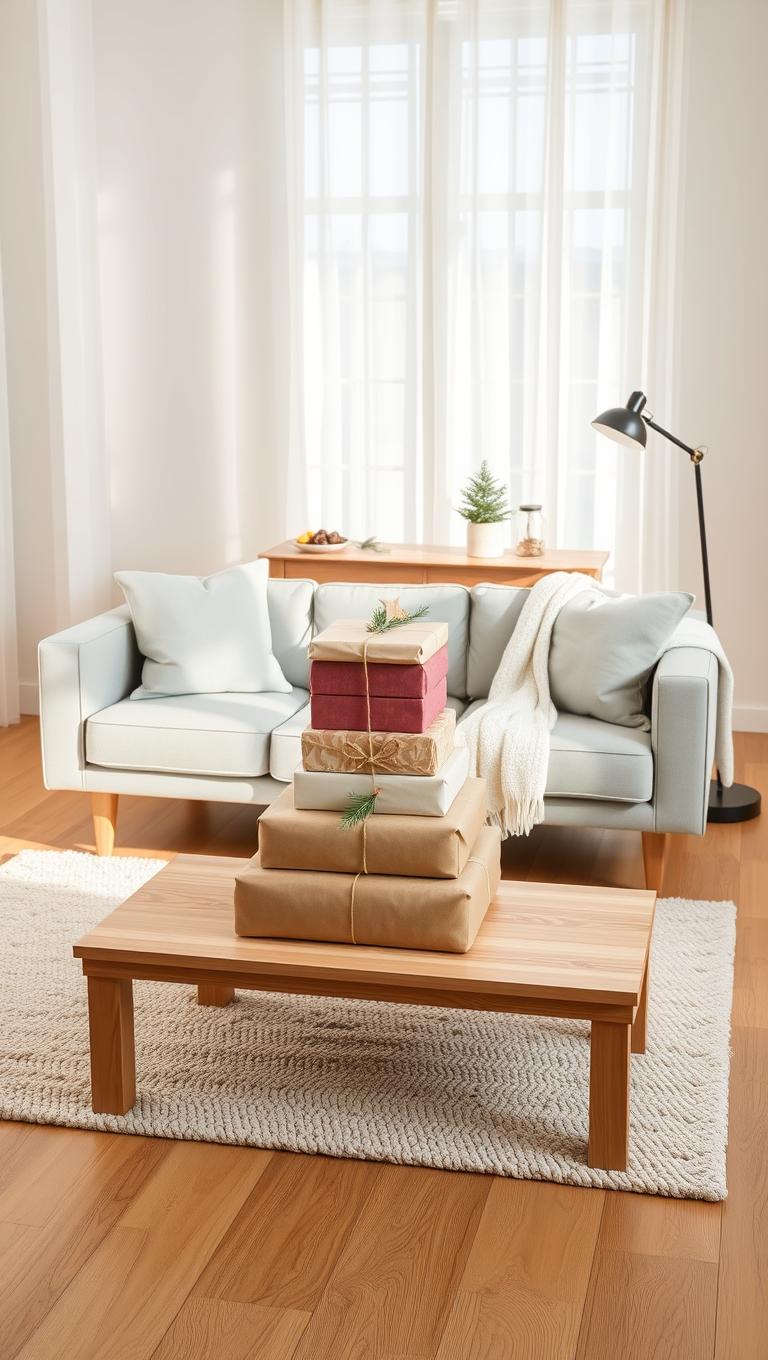 17. Wrapped Gift Stack as Decor