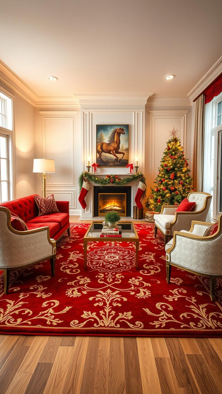 18. Area Rug in Red with Gold Pattern