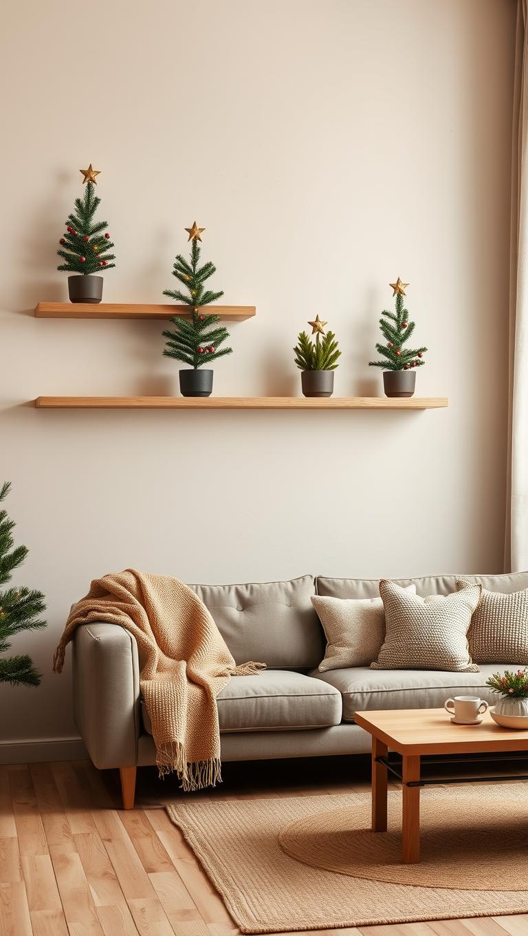 18. Mini Christmas Trees on Shelves