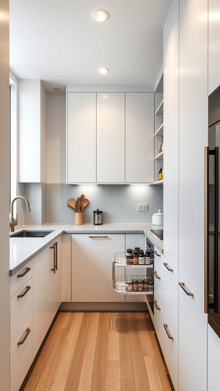 2.  Corner storage with pull out shelves for easy access