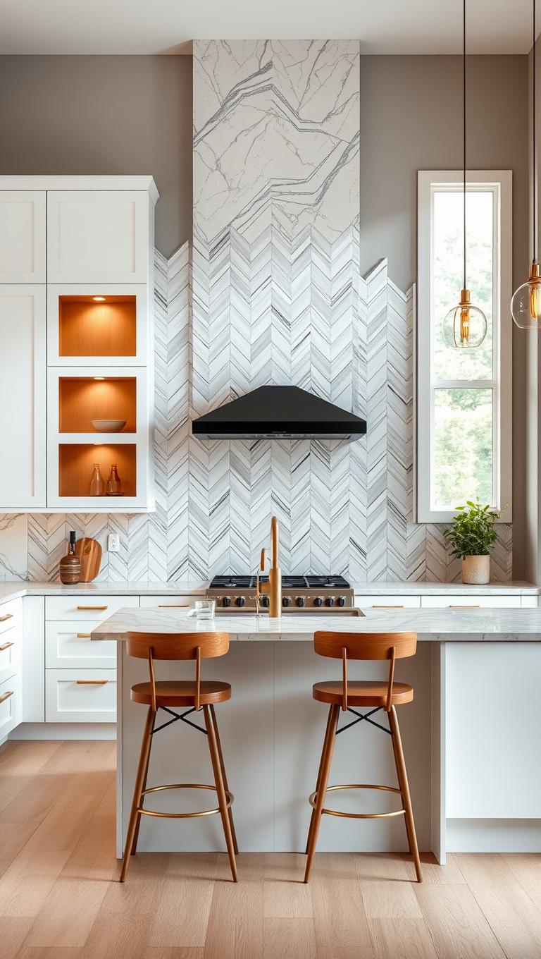 2. Herringbone Marble Tile