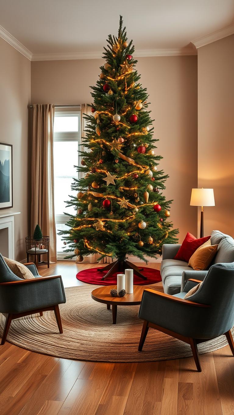 2. Tree centerpiece in the living room center