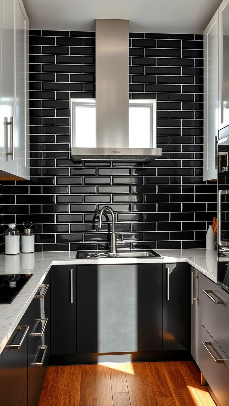20. Black Subway Tile with White Grout