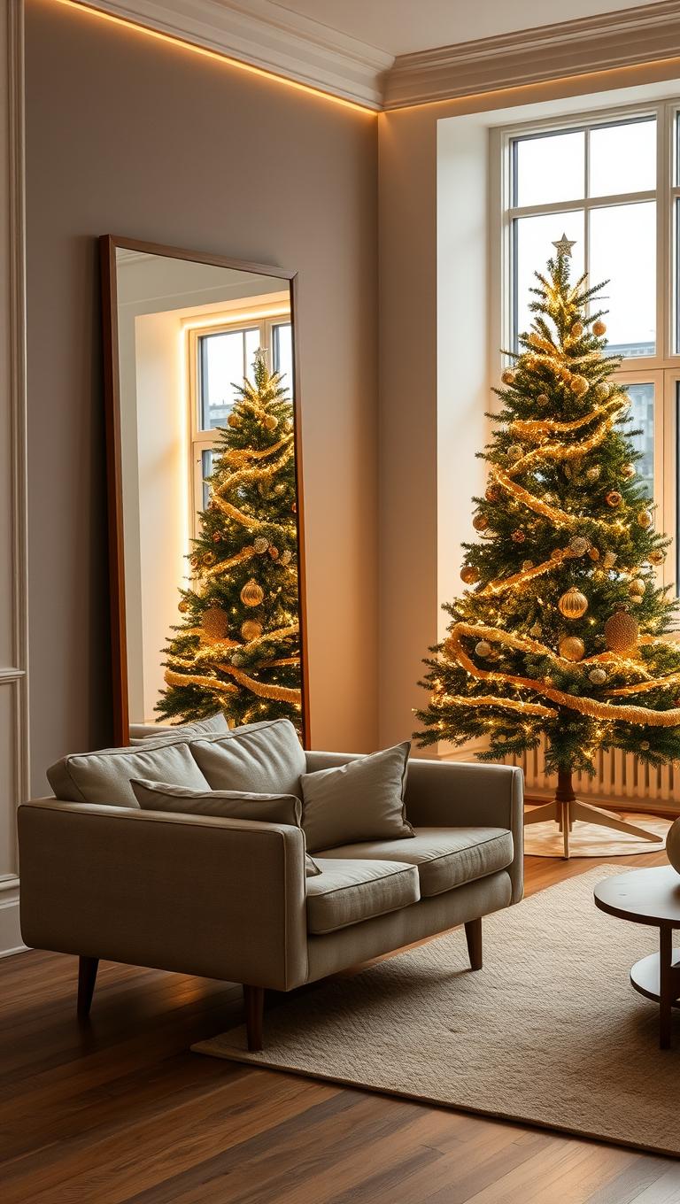 21. Mirror backlighting reflecting tree lights