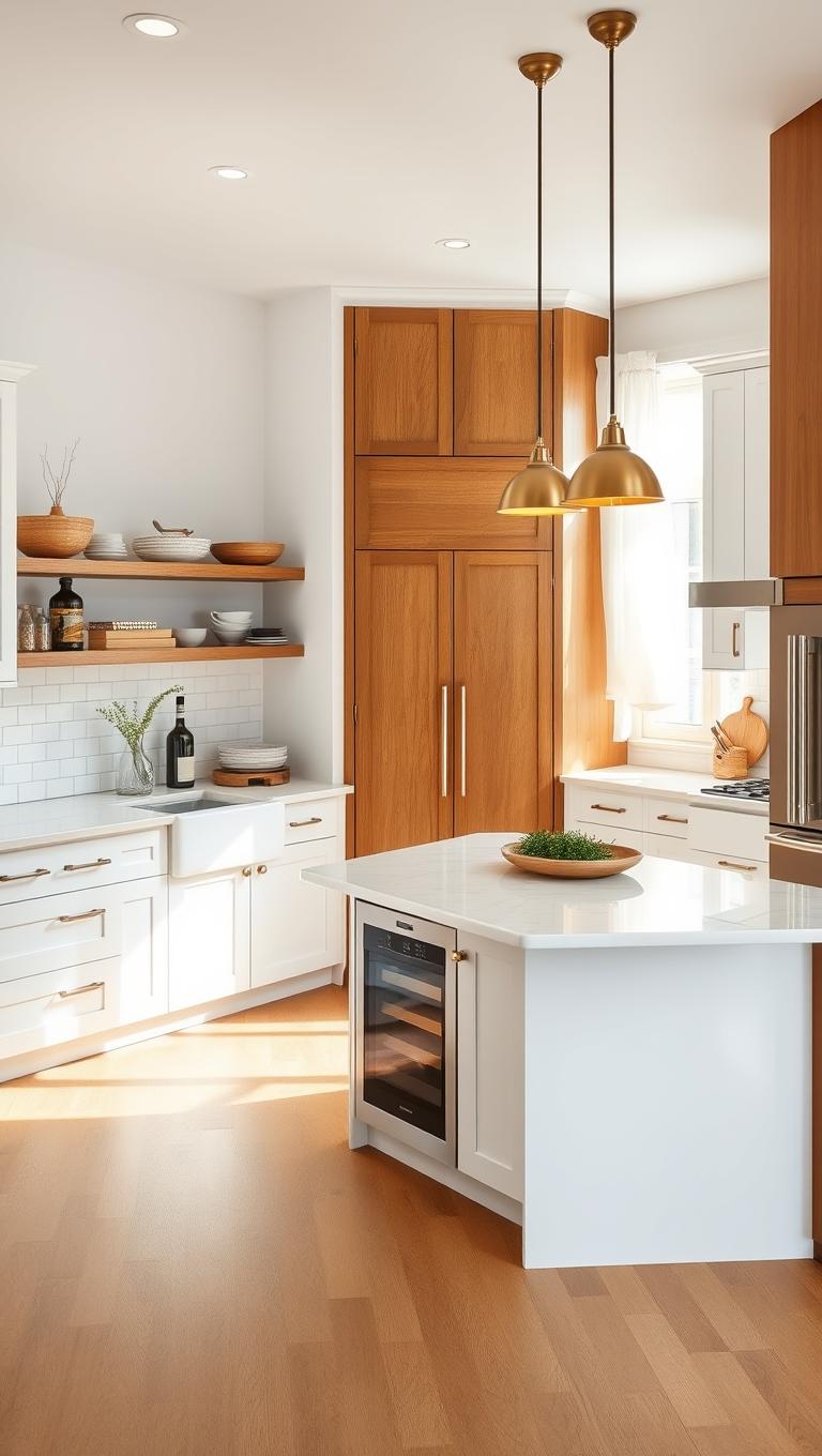 21. White Cabinets with Warm Wood Tones