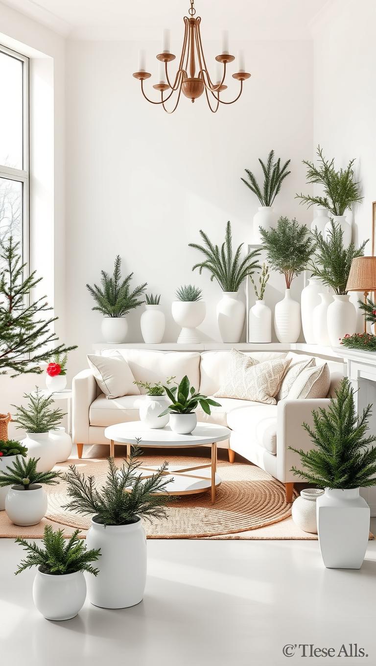 21. White Indoor Planters and Seasonal Plants