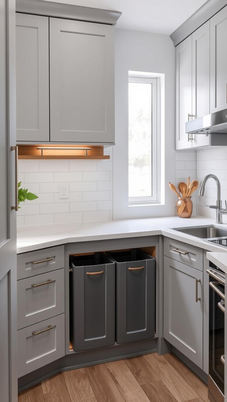 23.  Concealed waste and recycling within a cabinet