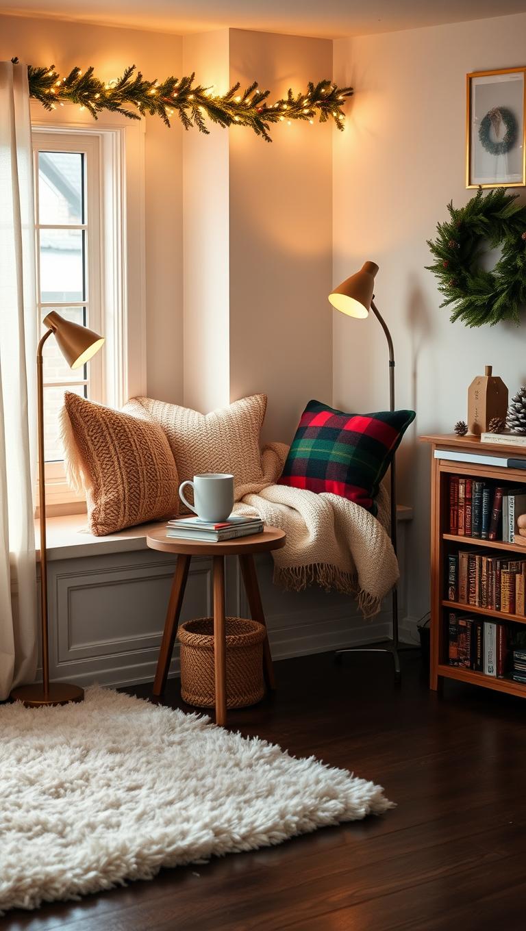 23. Cozy Reading Nook with Holiday Throw