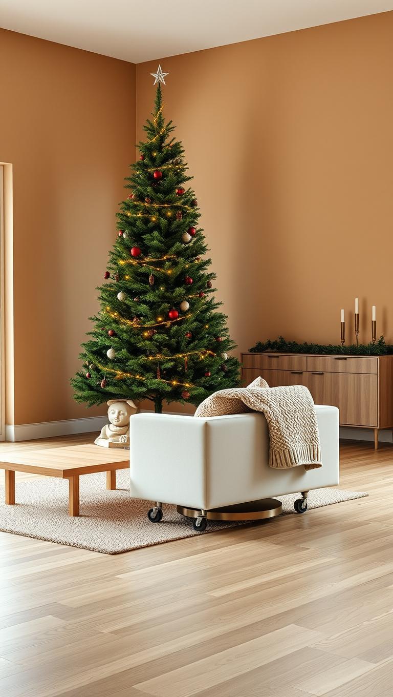 23. Tree on a wheeled base for easy reposition