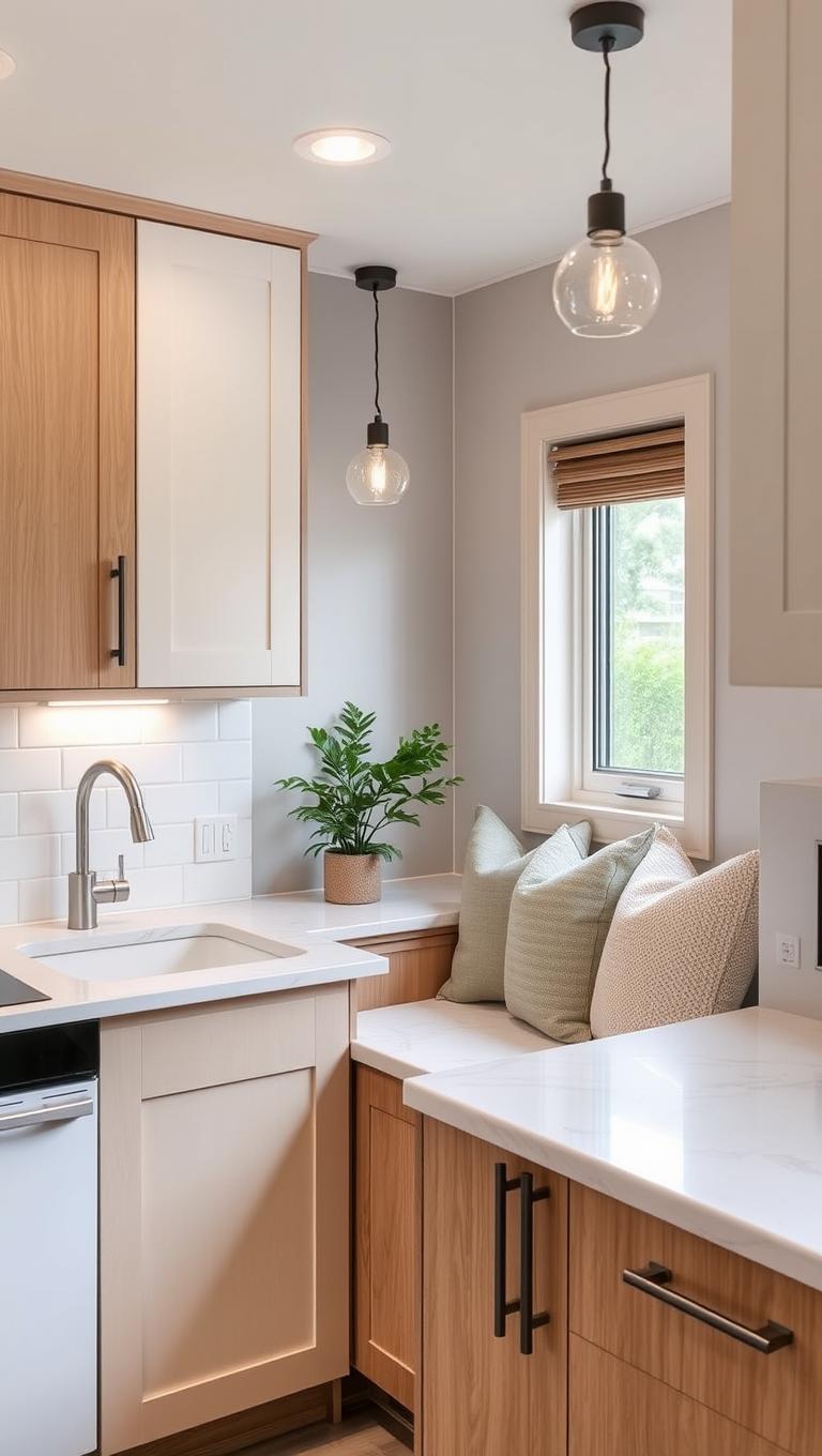 25.  Seating nook with soft cushions to extend the footprint