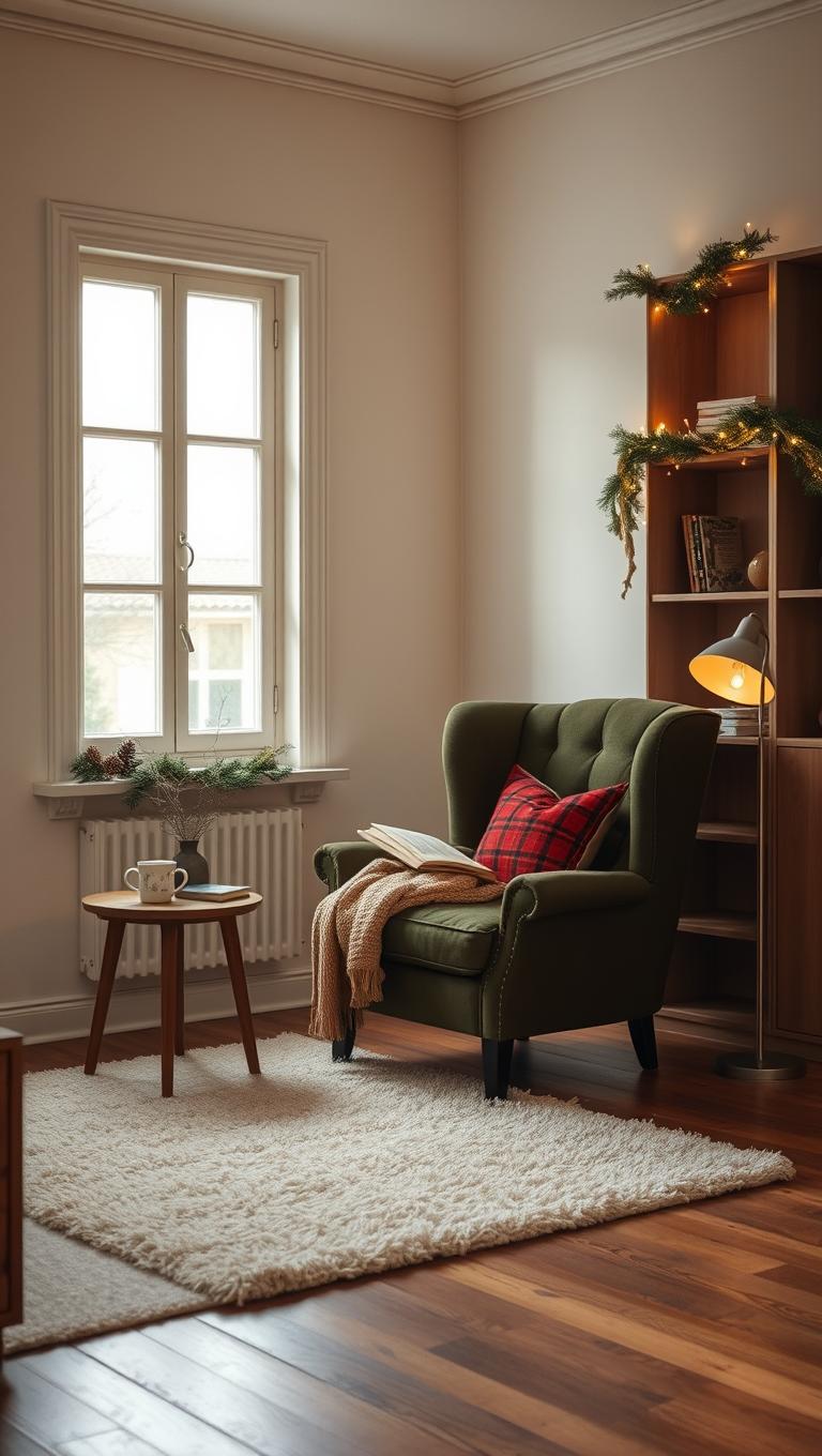 26. Cozy Reading Nook with Holiday Lighting