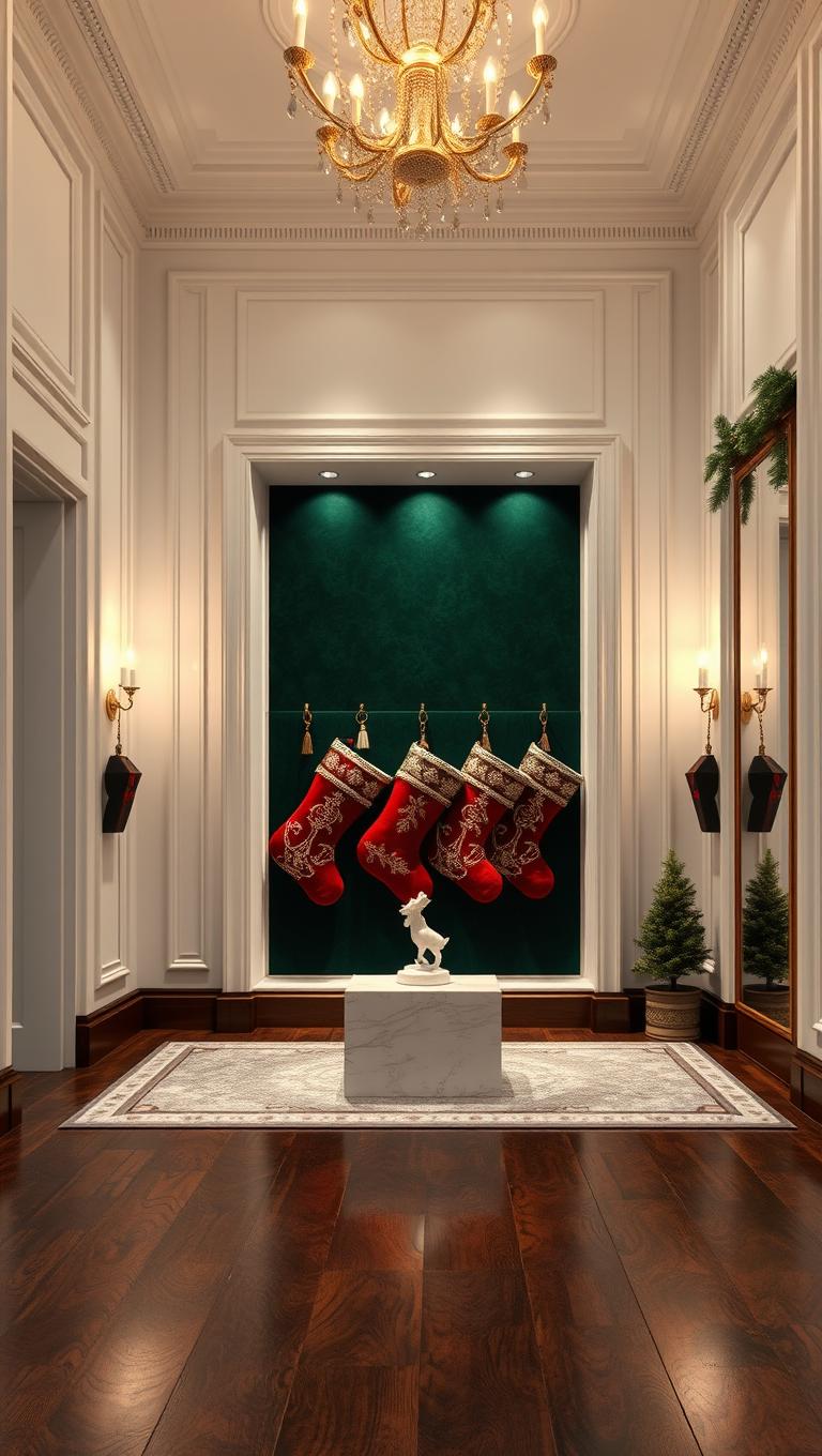 26. Ornate Stockings Display in a Gallery