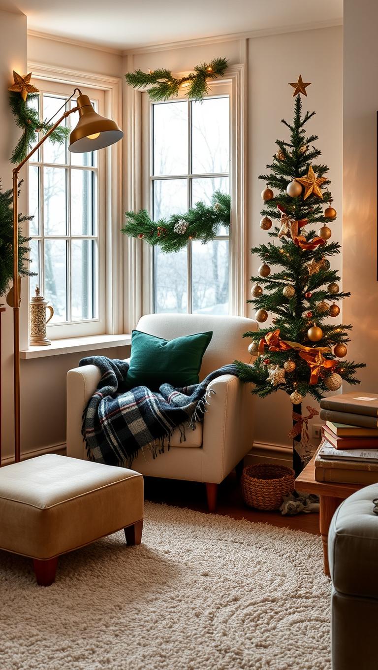 27. Cozy reading nook with holiday flair