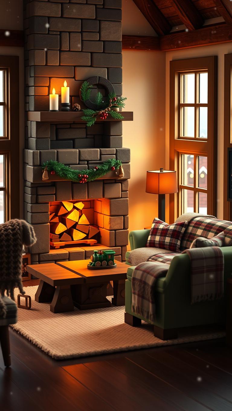 28. Fireplace Hearth with Logs and Candlelight