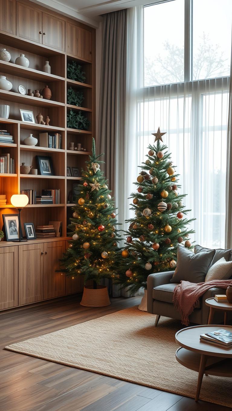 29. In a corner with built in shelves