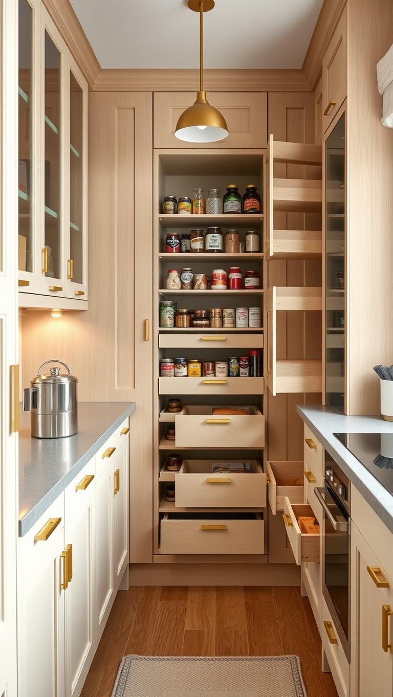 3.  Tall pantry with pull out drawers for flexible storage