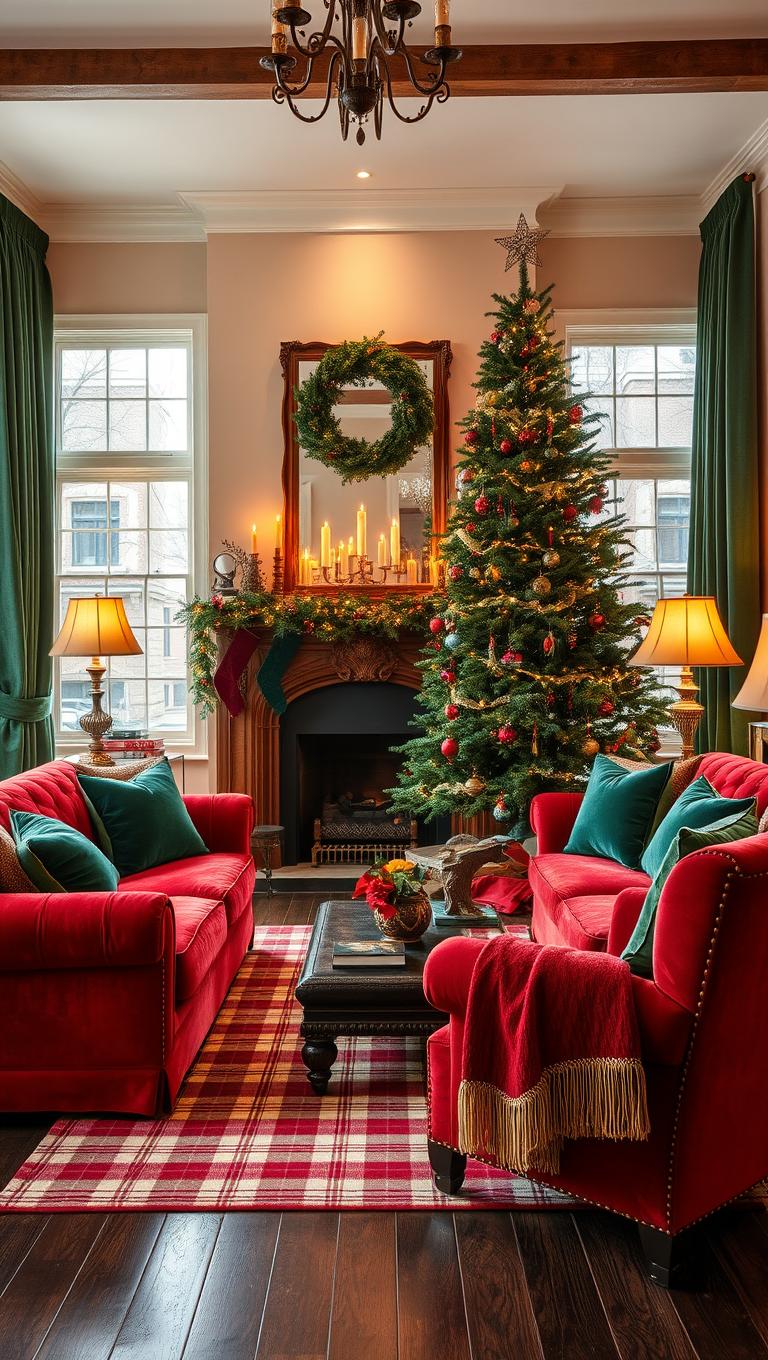 3. Velvet Red and Emerald Green Textiles