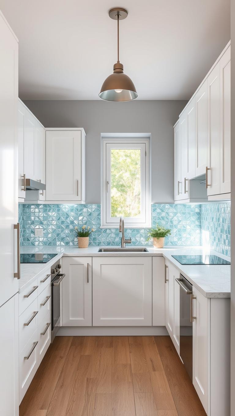 30.  Glass tile backsplash that brightens the room