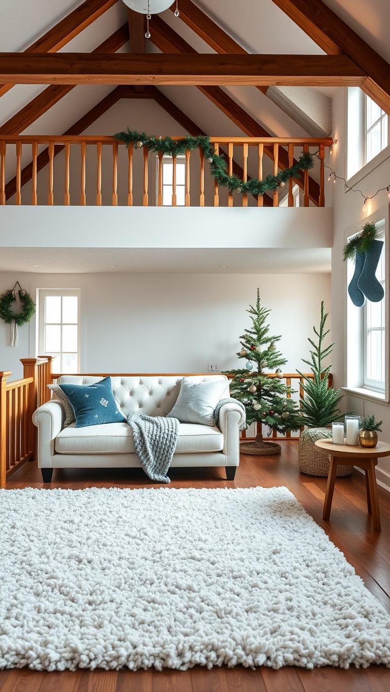 30. Loft Space with Snowy Rug and Plush Pillows