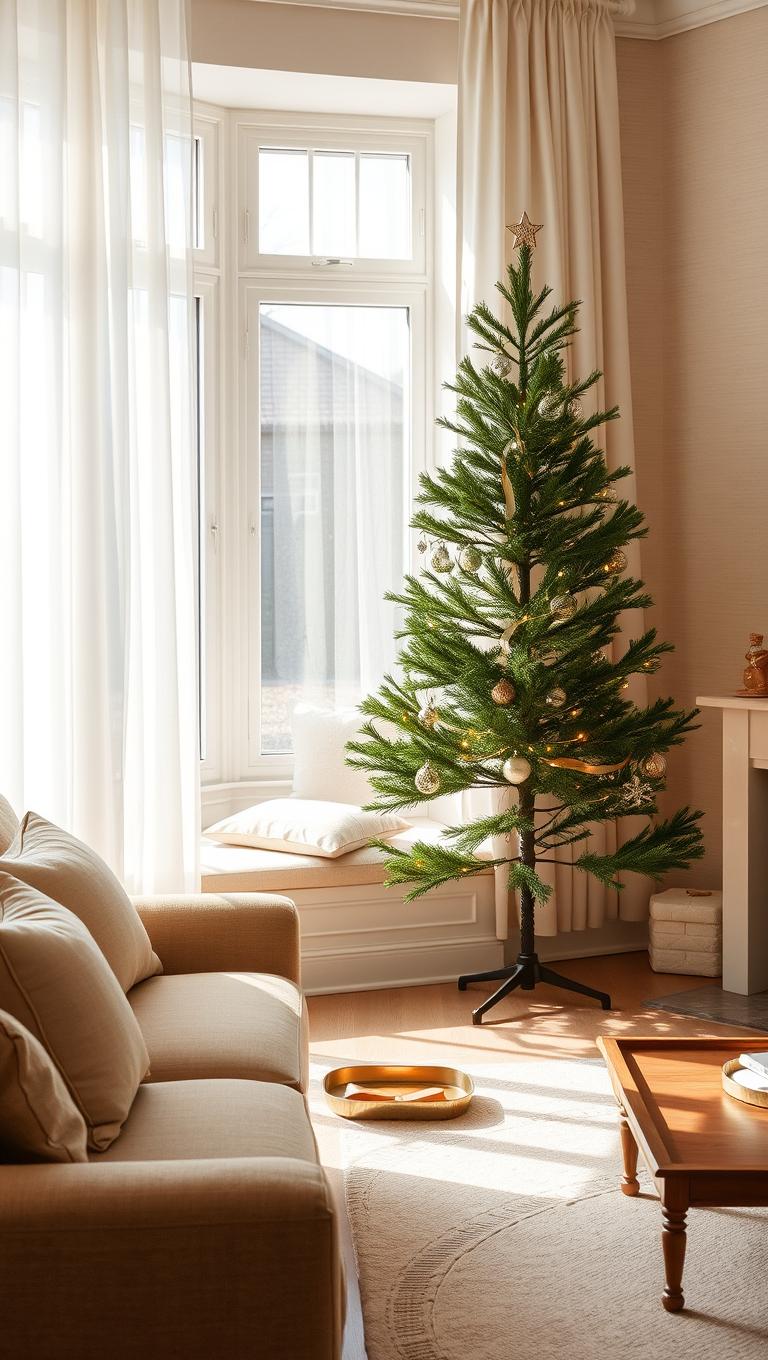 31. In a sunlit alcove with sheer curtains