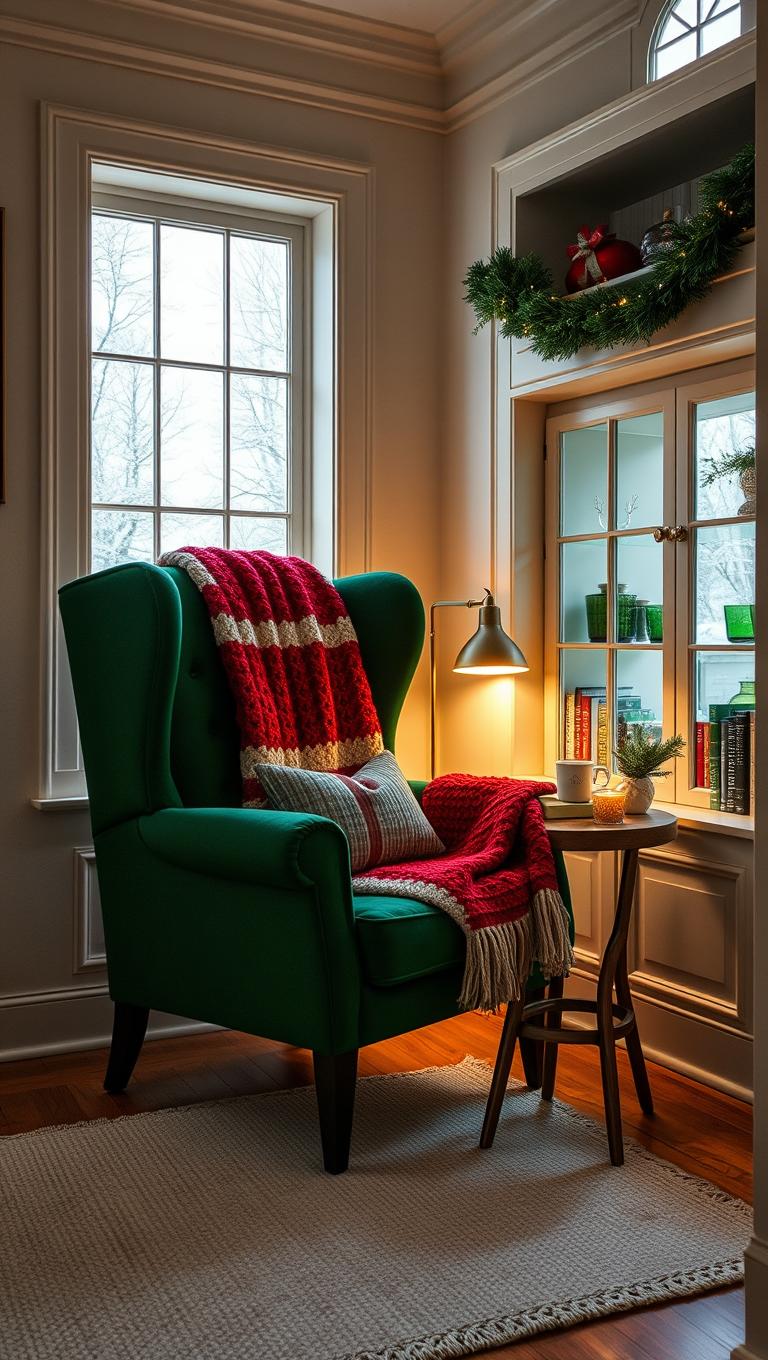 32. Corner Reading Nook with Christmas Throws
