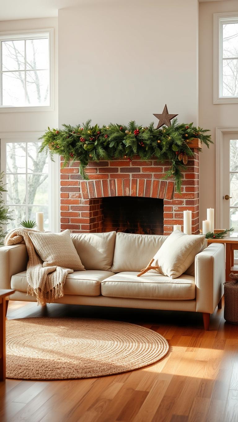 34. Greenery Wrapped Fireplace Mantel