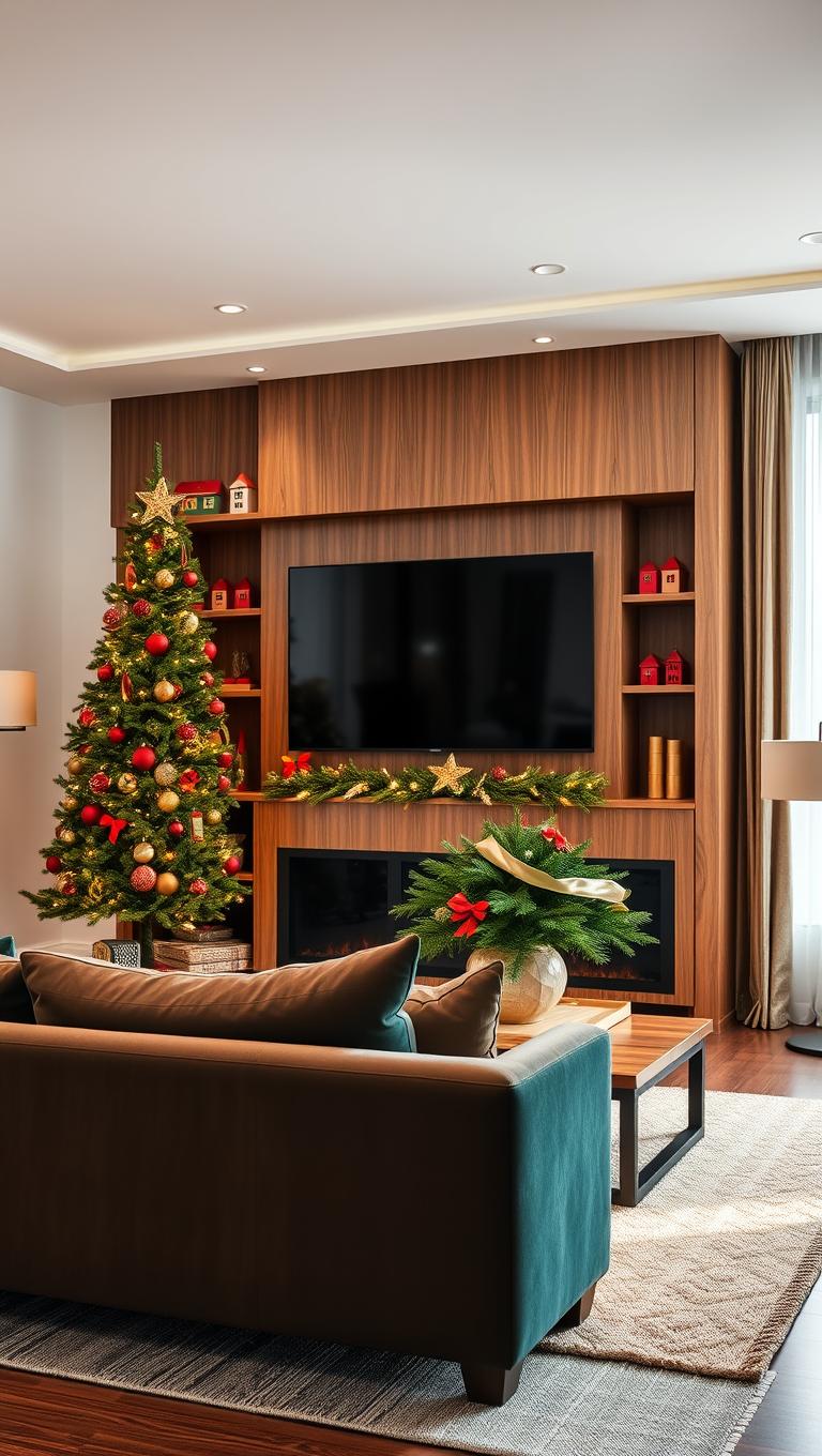 35. Beside a media wall with coordinated decor