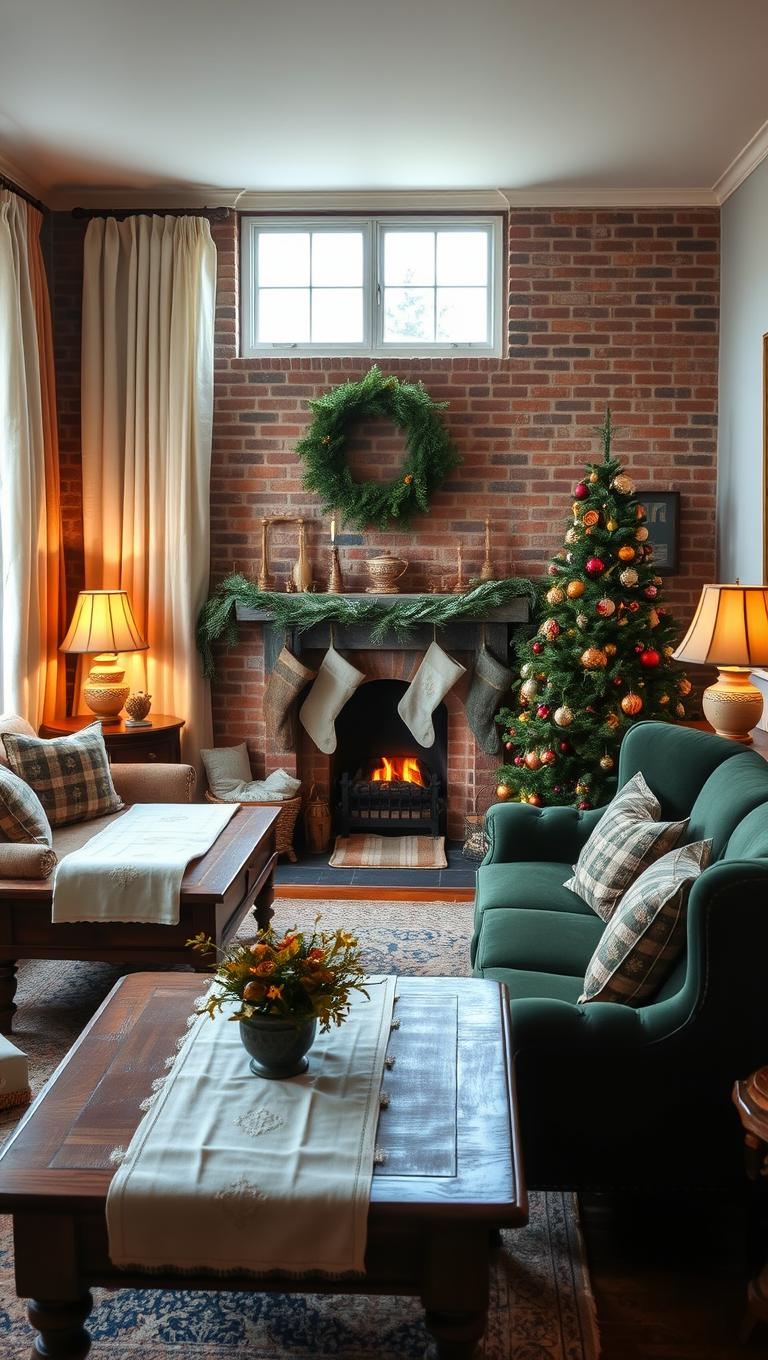 39. Vintage Linens Used as Curtains and Runners