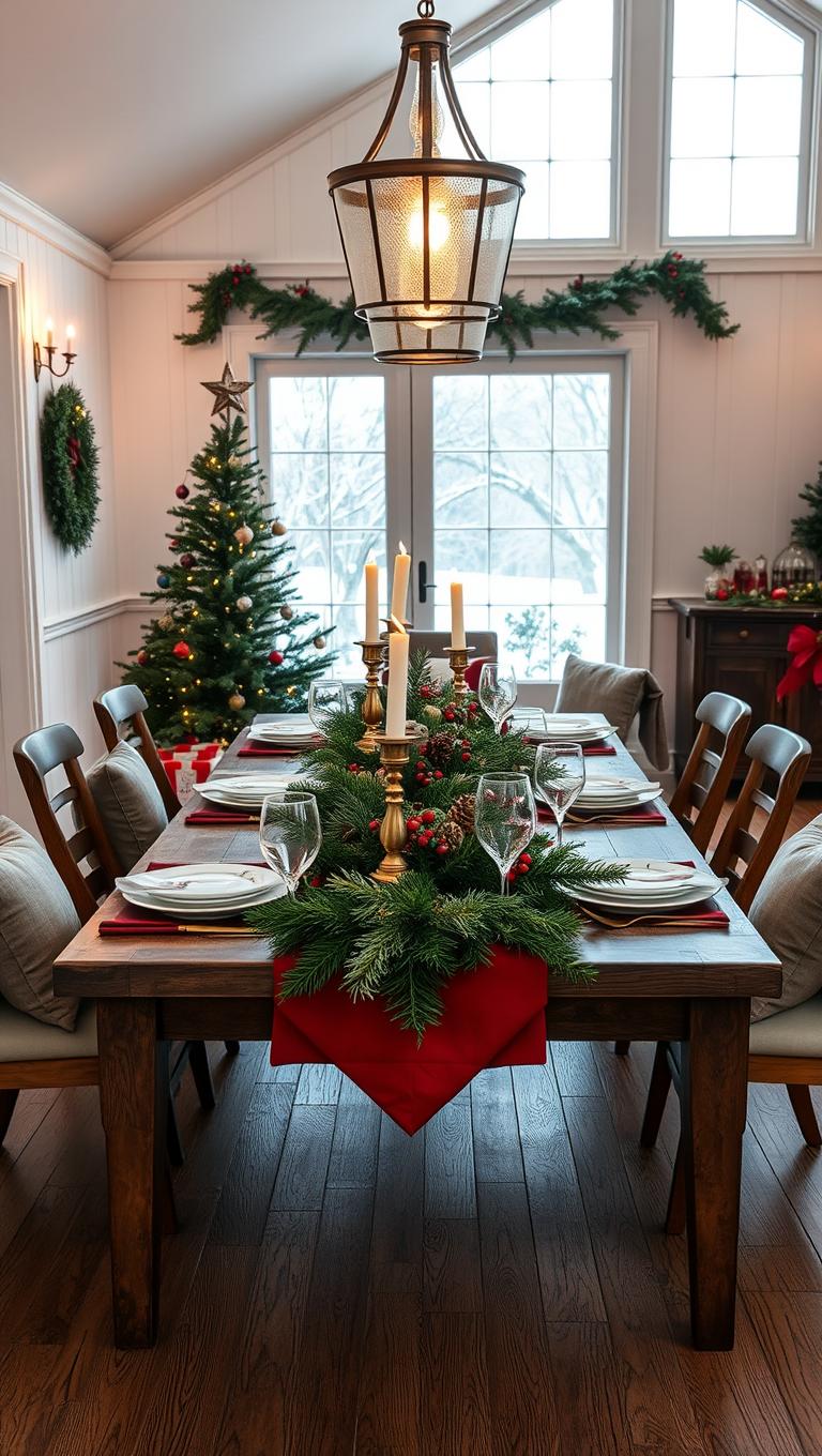 4. Dining Table Holiday Runner and Centerpiece