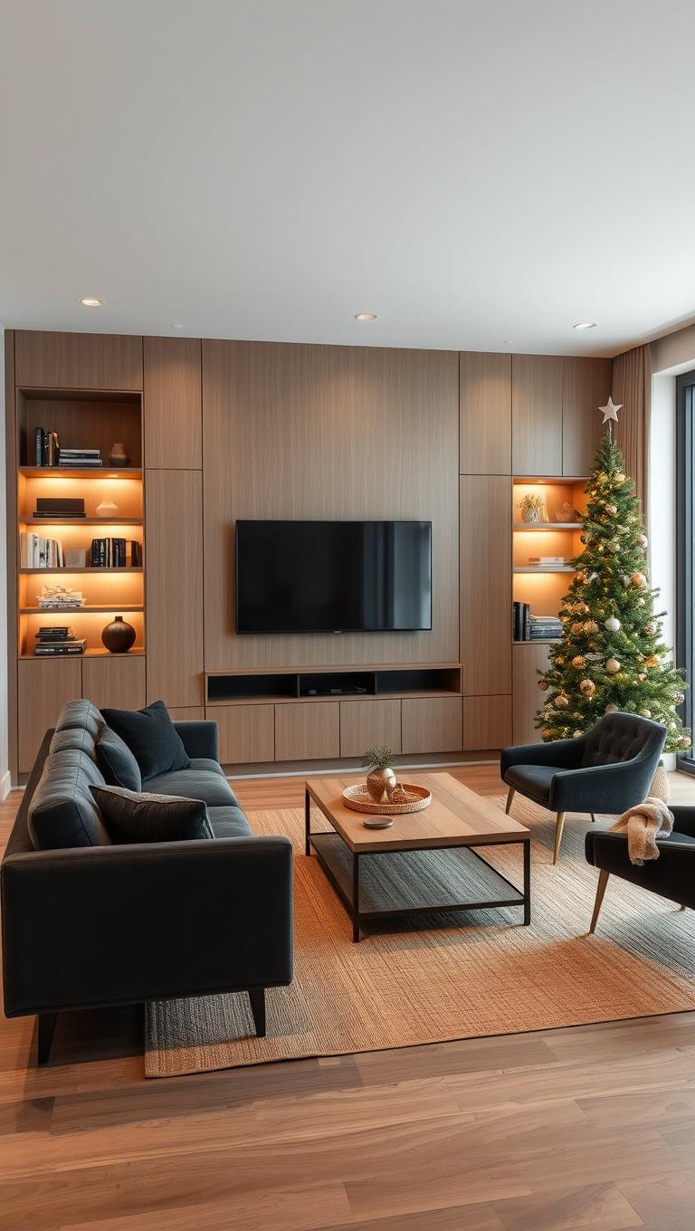 4. Long wall display with seating around