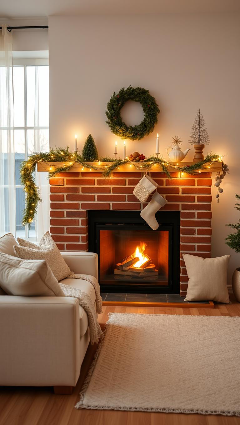 4. Warm White Fairy Lights on Mantel