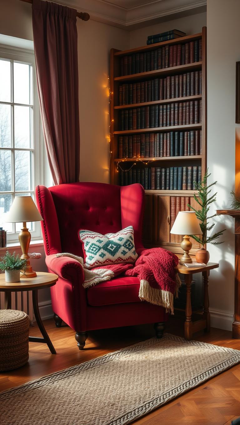 40. Reading Nook with a Christmas Blanket